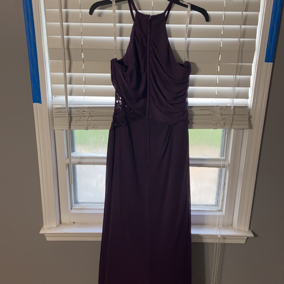 High-Neck Mesh Bridesmaid Dress with Lace Inset - Picture 10 of 11